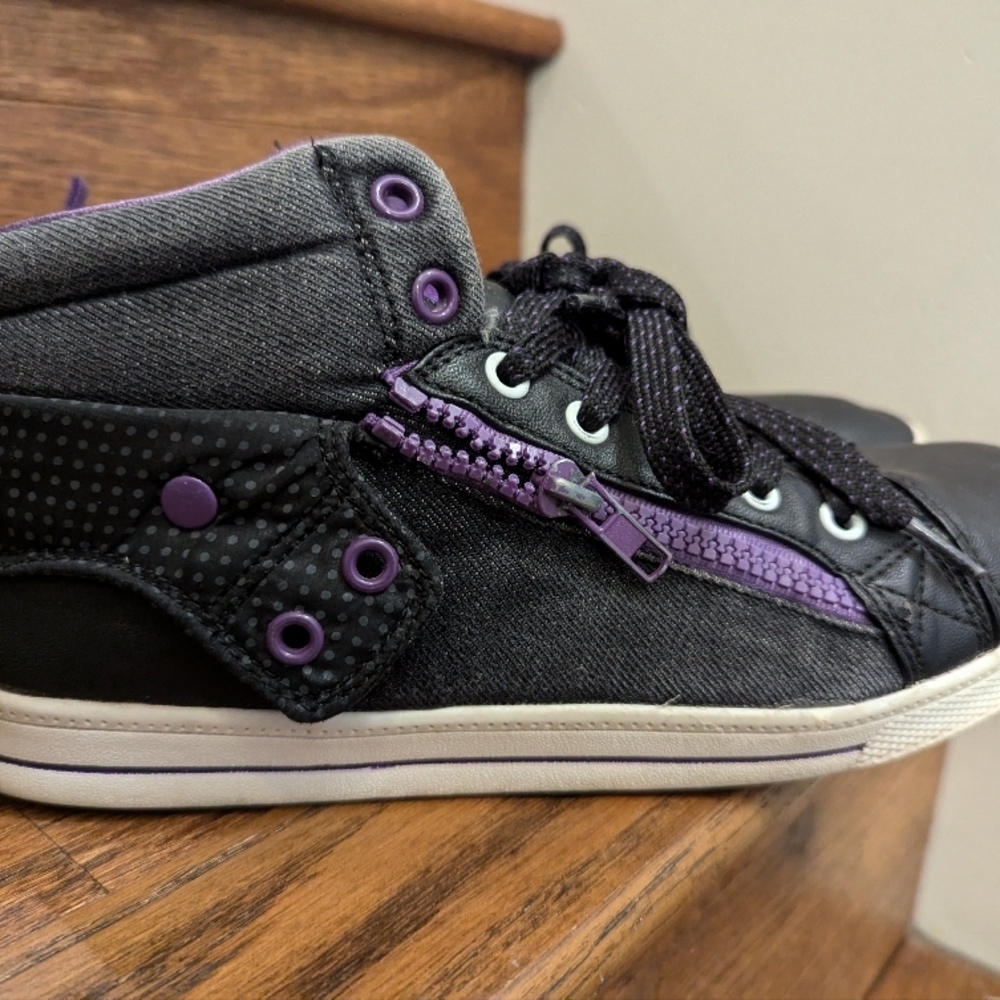 Black and Purple High-Top Vegan Leather Sneakers Sz 10 - Picture 4 of 12